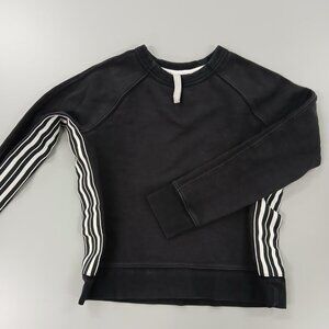 Athleta Black Crew Neck Sweat Shirt Sz XS Athletic Cotton/Poly White Stripes